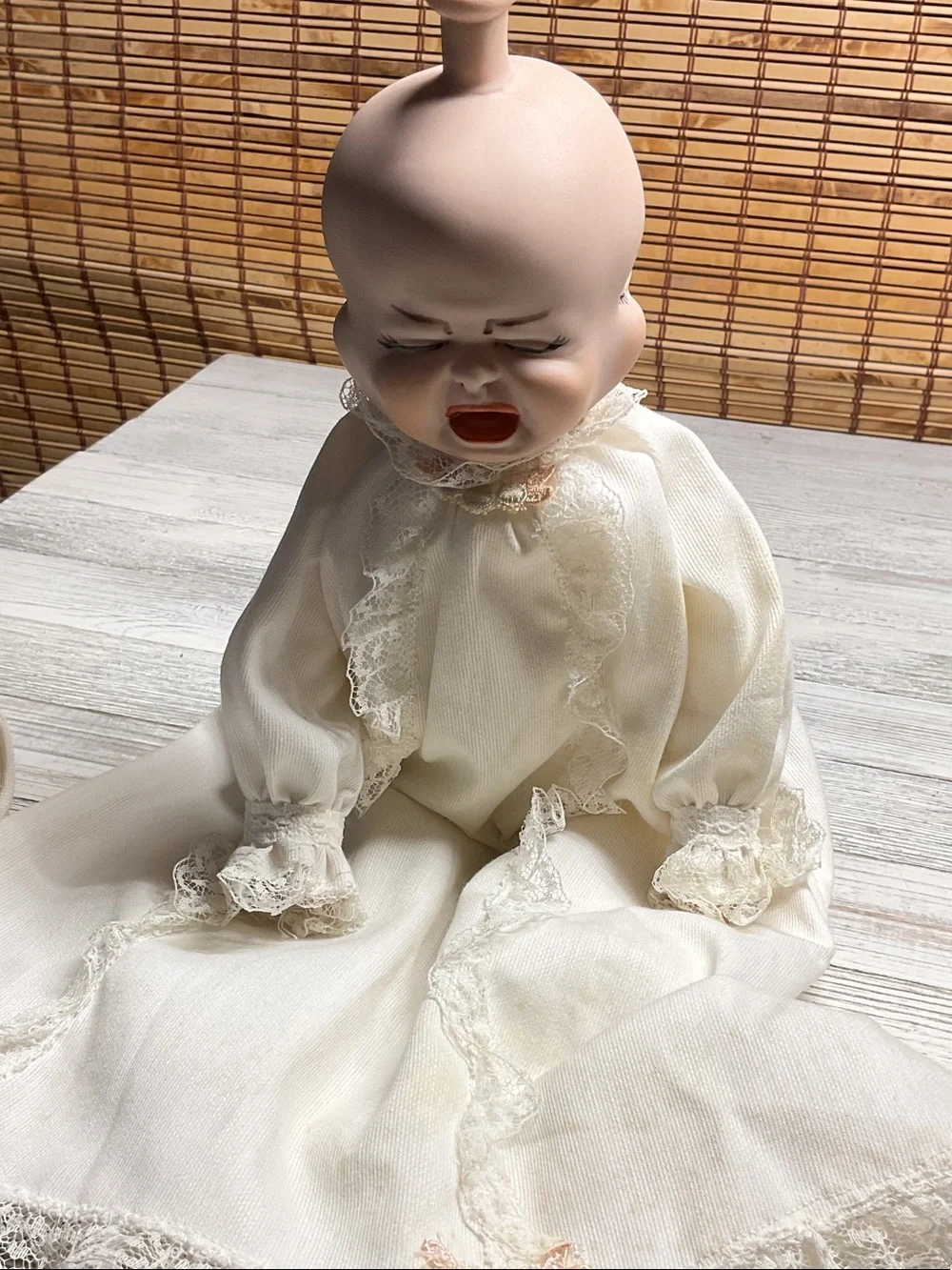 Classic Ivory Lace Baby Doll Gown with Bonnet